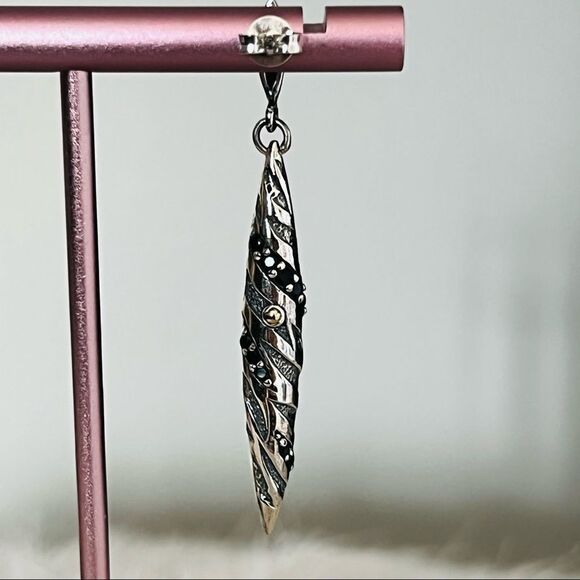 DEVATA Sterling Silver & 18K Gold‎ Black Spinel Animal Print Drop Earrings, NWT - Picture 9 of 16
